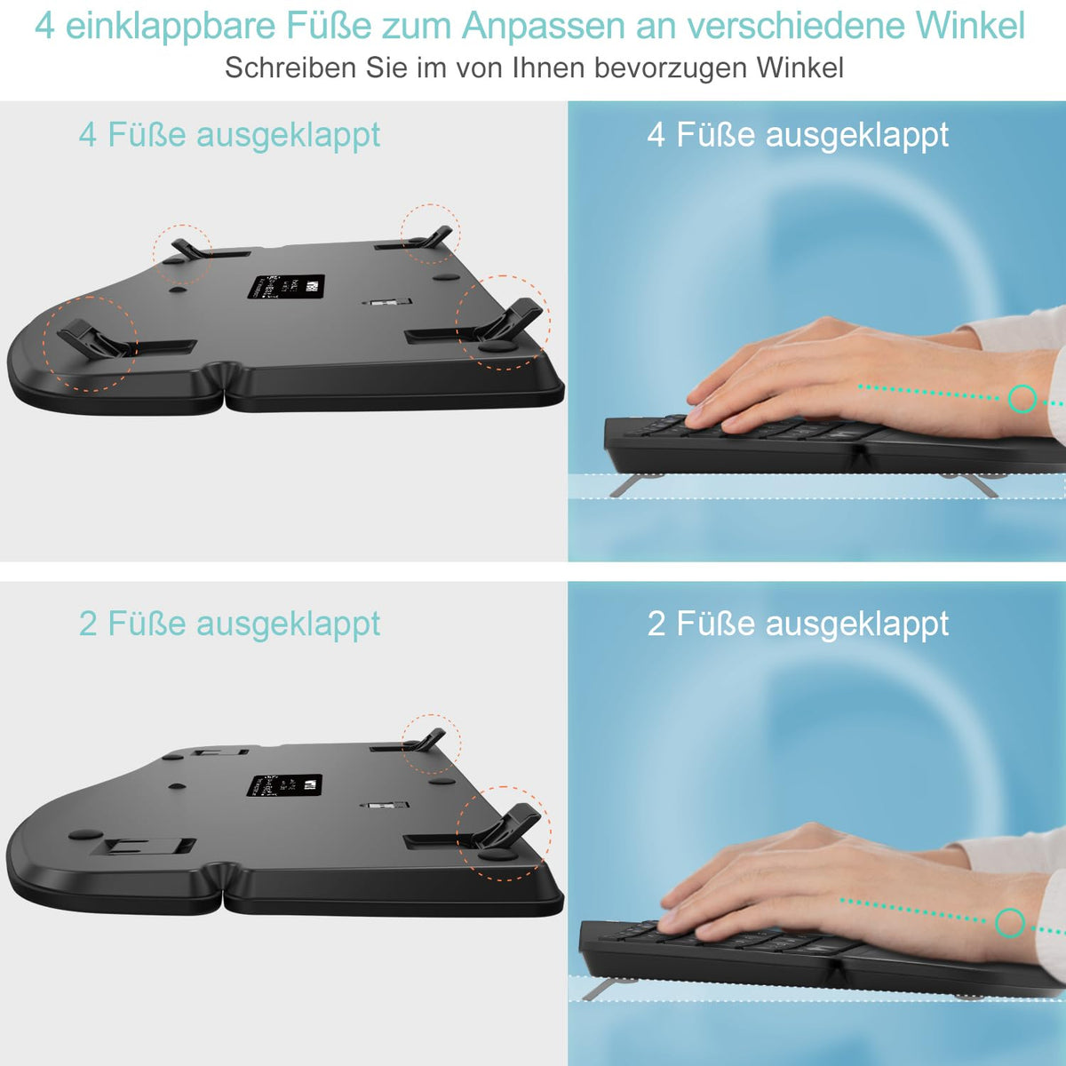 Arteck Ergonomic Split Wireless Keyboard, 2.4GHz USB, Cushioned Wrist Rest, Natural Ergonomic Design for Windows PCs and Laptops