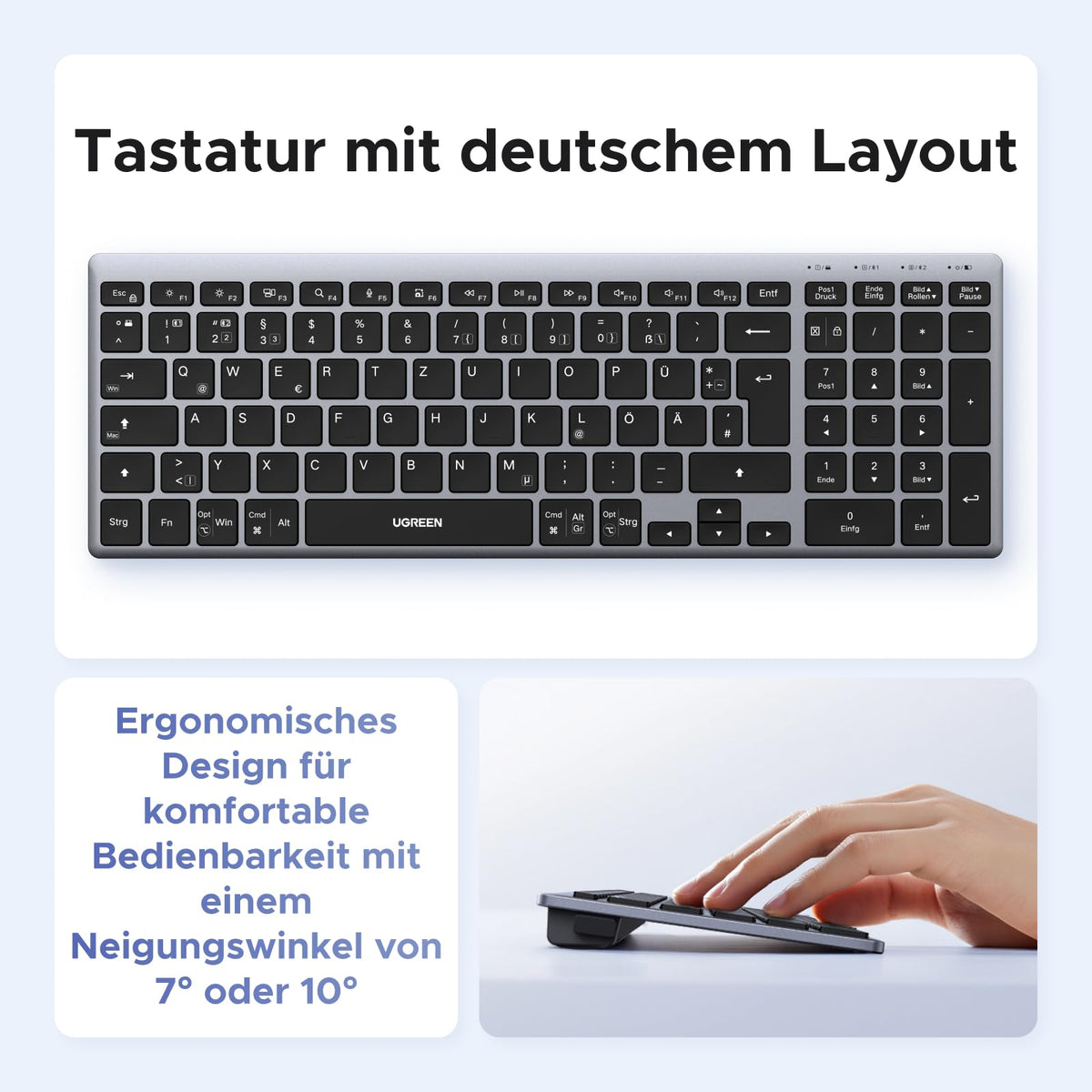 UGREEN Bluetooth Tastatur Kabellos Tastatur (BT5.4+2.4G)