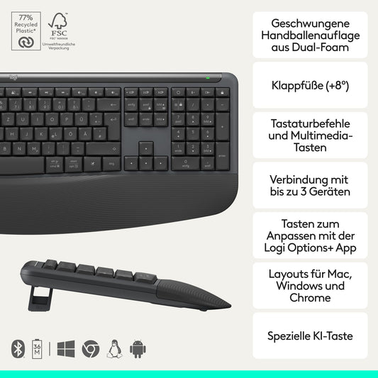 Logitech Signature Comfort Plus Combo MK880, kabelloses Tastatur-Maus-Set