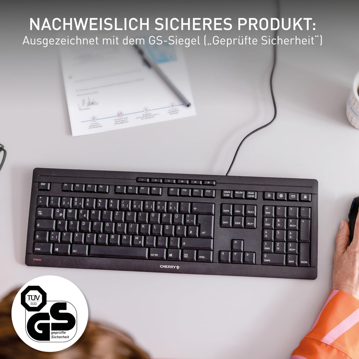 CHERRY Stream Keyboard, Kabelgebundene Tastatur, Deutsch QWERTZ, Schwarz